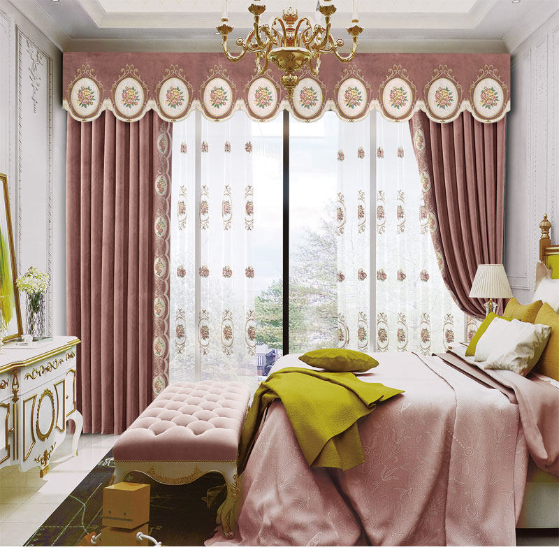 Light luxury high-grade flannel embroidered curtain finished curtain curtain villa without high atmosphere living room bedroom atmosphere curtain