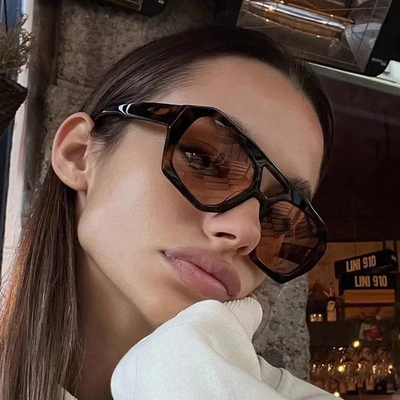 Солнцезащитные очки Ins fashion большой оправа двойной мост, леопардовый принт, ретро геометрические линзы