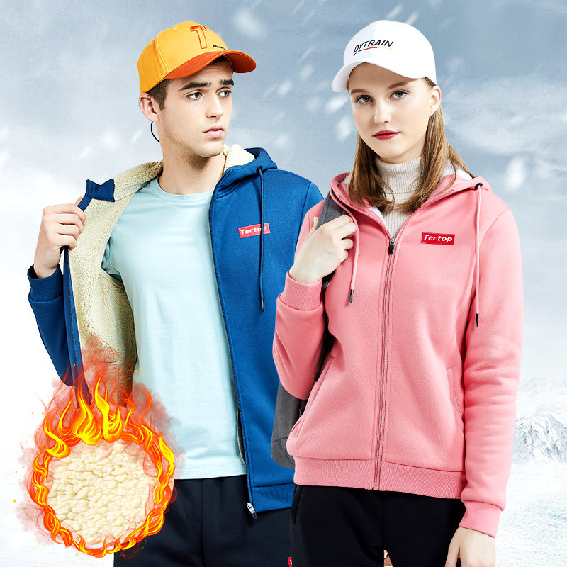 Tinto sweater jacket cardigan hooded zipper casual plus velvet spring and autumn winter sportswear men and women tide couple fleece