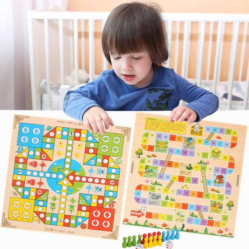 Flying chess adventure children's wooden multi-function game chess class 2-in-one student adventure puzzle toy table tour