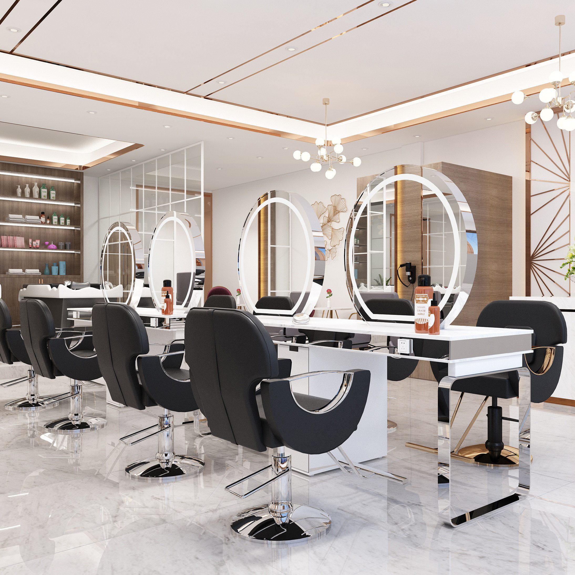 Tide Shop Hairdresse Shop With Lamp Hair Salon Special Mirror Table Minima Beauty Beauty Hair Perching Single Face Double Four Sides Cut Hair Mirror