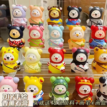 Coloring bear diy plaster doll white blank handmade graffiti cute backpack bear 3D doll toy boys and girls