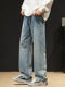 American-Style Trendy Brand Jeans for Men, 2025 Spring/Summer New Washed High-Street Elastic Waist Casual Straight Wide-Leg Pants
