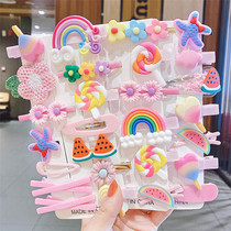 New baby princess candy color hair accessories 14-piece set cute flower animal hairpin childrens hairpin set pink