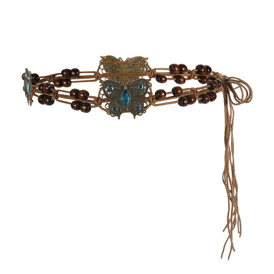 Cordón de cintura de mariposa trenzado de estilo étnico bohemio, con accesorios, cadena decorativa, cinturón, vestido, cintura