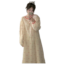 Long-sleeved nightgown for women with chest pad 2024 new spring and autumn imitation cotton cute cartoon home clothes can be worn outside pajamas