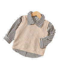 Childrens Korean style outer knitted vest shirt two-piece vest autumn new style vest boys and girls suit T