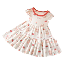 Summer new childrens princess dress little girl printed cartoon dress baby girl fashion floral ice silk dress