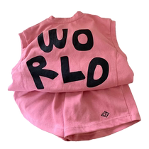 Childrens Korean style casual loose solid color letter printed sleeveless shorts sports suit summer new boys suit