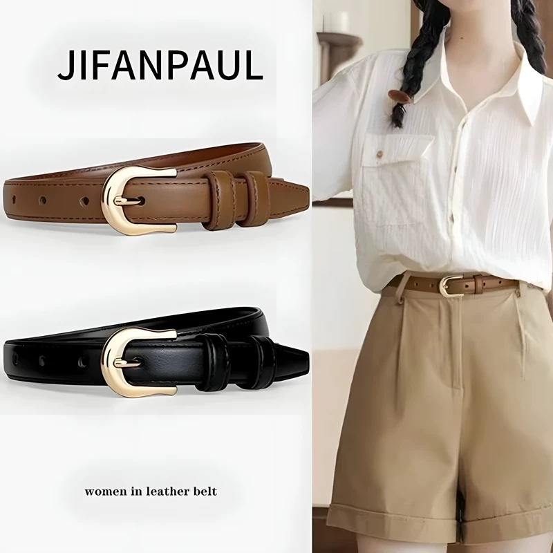 Belt, design universal fashionable brown jeans, trend of season, simple and elegant design