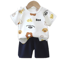 Childrens short-sleeved suit boy pure cotton summer baby summer clothes boy shorts clothing two-piece set childrens clothing thin