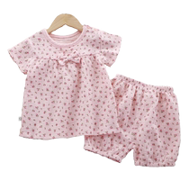 Girls summer short-sleeved suit infant cotton silk small floral pajamas baby girl shorts thin girl two-piece set