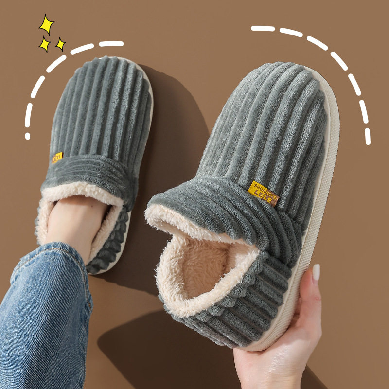 Autumn Winter Cotton Slippers Male Couple's Bag Heel Warm Non-slip Home Fur Gush Outside Wearing Parent-child Cotton Shoes Son-Taobao