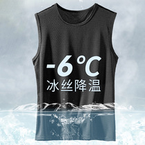 Mens ice silk vest inner wear bottoming top old mans shirt sports fitness hurdle summer mens quick-drying sweatshirt