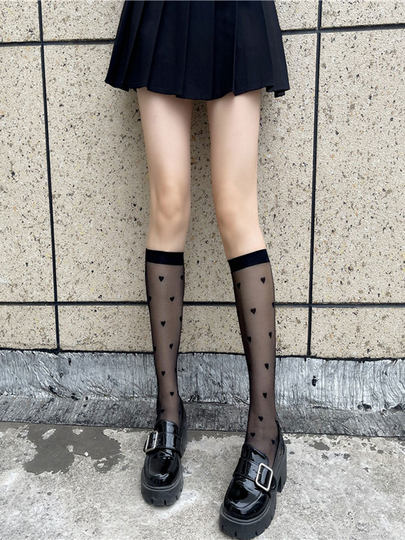 Lace Calf Socks for Women, Summer Thin Black Silk Lace Half-Knee Mid-Tube Socks, Jk Pure Desire White Boot Socks