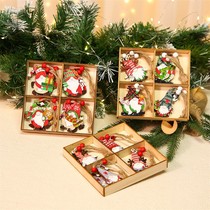 New Christmas decorations wooden box with 12 wooden painted pendants hanging Christmas tree decoration pendant gifts