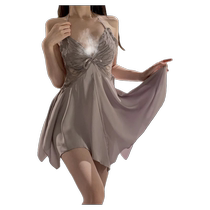 Sexy suspender nightgown with breast pads for women summer thin ice silk mood pajamas lace high-end summer 2024 new style
