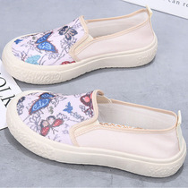 Old Beijing cloth shoes womens new 2024 spring and summer soft-soled non-slip canvas shoes lazy one-step thick-soled fishermens shoes