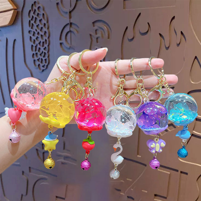Children's Pendant Wind Chime Crystal Ball Liquid Sand Keychain Bag Charm Girls' Backpack Decoration Pendant Small Accessory New Model