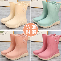 Rain boots for women waterproof and non-slip adult medium and high tube 2024 new rain boots rubber shoes kitchen soft soles fashionable water shoes