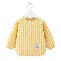 Baby eating smock spring and autumn thin long-sleeved childrens waterproof apron baby bib male and female baby kindergarten protective clothing