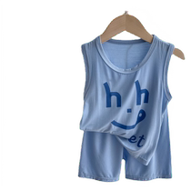 2024 summer new childrens vest shorts modal thin cool Korean style printed sleeveless suit for boys and girls