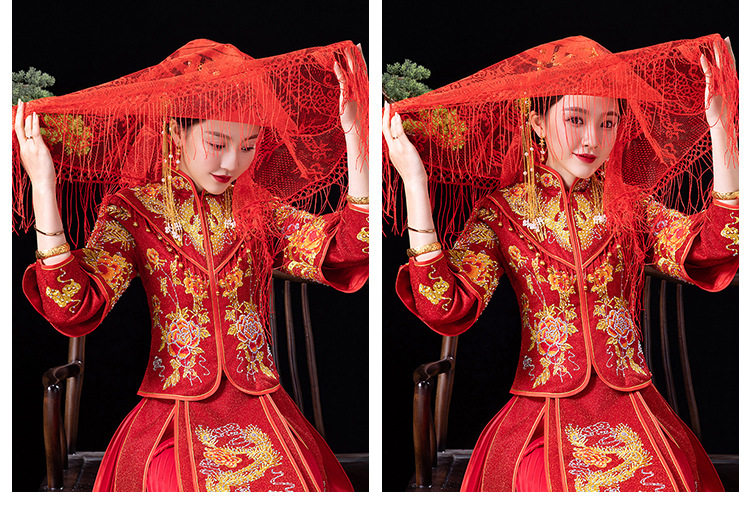 Невеста красное покрытие голова выйти замуж 2024 одежда Сюхэ свадьба высококачественный Выйти замуж красный Монгольский капот китайский стиль полупрозрачная вуаль 