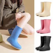Rain boots for women mid-tube fashionable outer wear waterproof rain boots Japanese low-tube one-piece velvet warm non-slip wear-resistant water shoes for women