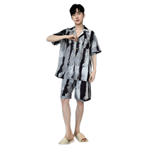 Mens Pajamas 2024 Summer Short Sleeve Striped Oil Painting Style Home Clothes Teen Cardigan Summer Cotton Suit