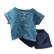 Boys summer style simple short-sleeved suit girls infants and young childrens summer pure cotton clothes childrens handsome summer
