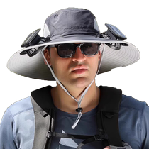 Solar fan hat mens sun hat large brim sun protection fisherman hat outdoor fishing UV protection summer