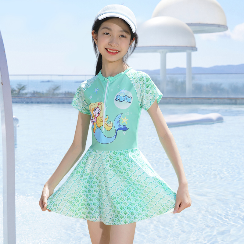 Children's swimsuit girls summer princess mermaid medium and large children 2024 new one-piece professional swimsuit with chest pad