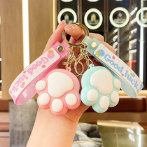 Cartoon cat paw keychain car pendant silicone pink girly heart cute little fresh cat paw pendant