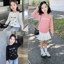 Girls bottoming shirt spring and autumn new pure cotton childrens long-sleeved T-shirt little girl solid color baby style top autumn clothing