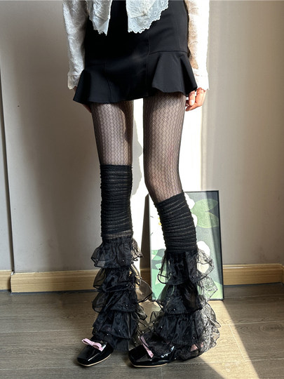 腿套辣妹夏季白色千禧亚文化y2k阔腿袜套甜辣洛丽塔喇叭小腿日系