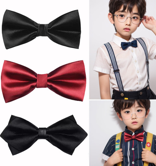 儿童领结男童黑色小孩学生西装衬衫礼服配饰主持演出酒红色蝴蝶结