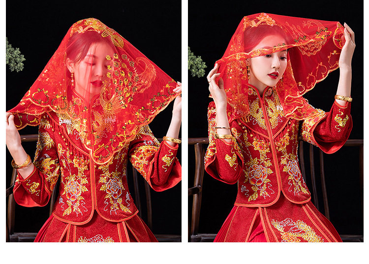 Невеста красное покрытие голова выйти замуж 2024 одежда Сюхэ свадьба высококачественный Выйти замуж красный Монгольский капот китайский стиль полупрозрачная вуаль 