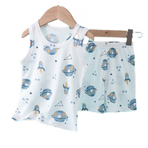 Childrens Vest Suspender Suit Summer Thin Sleeveless Home Clothes for Boys and Girls Boys Hurdle Vest Mesh Pajamas