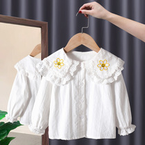 2024 Spring and autumn new womens lace up collar shirt Korean version casual long sleeve foreign air lining baby girls blouse
