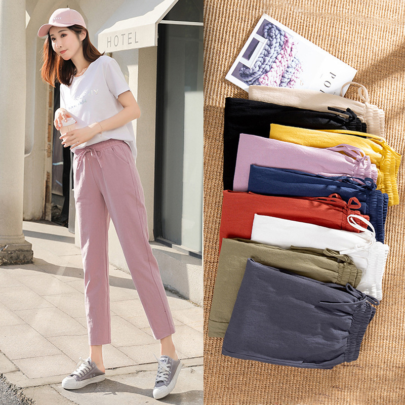 Nine-Point Harem Pants for Women, New Summer Cotton and Linen Pants, Versatile Straight-Leg Casual Pants, Thin and Slimming, Tapered Pants for Women Nine-Point Harem Pants for Women, New Summer Cotton and Linen Pants, Versatile Straight-Leg Casual Pants, Thin and Slimming, Tapered Pants for Women