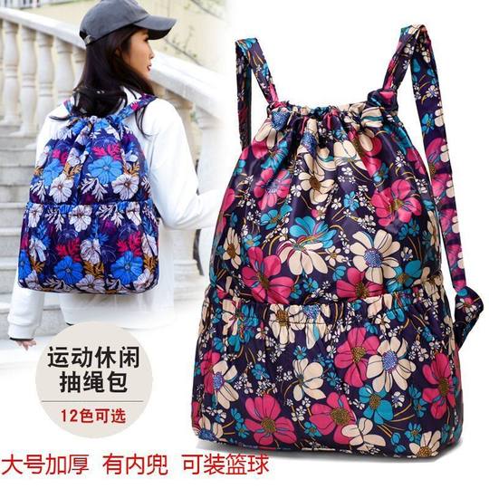 双肩包百搭尼龙束口袋女户外运动包2025大容量妈咪包背包轻便旅行