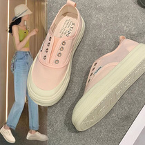 Canvas shoes 2024 new summer womens thick-soled breathable slip-on versatile casual student white shoes