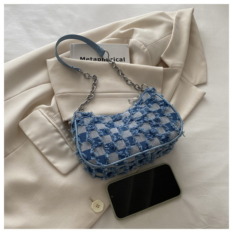 Сумка на одно плечо, сумка подмышку, сумка через плечо, джинсовая универсальная цепь, небольшая небольшая сумка Jifanpaul/Ji Fan Paul 