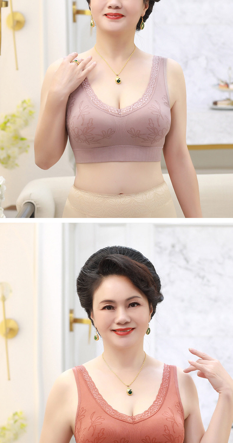 Корсаж 妈妈内衣文胸中年妇女大尺码无钢圈一片式中老年美背背心文胸一体 Jifanpaul