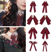Bachelors degree graduation photo red bow tie womens bow solid color Japanese college style shirt-free school uniform accessories