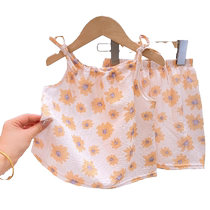 Girls summer suit floral new fashionable and sweet suspender shorts trousers Internet celebrity baby girl sleeveless two-piece set
