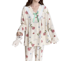 夏新款甜美玫瑰孕妇睡衣可哺乳月子服时尚花边长袖长裤套装可外穿