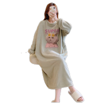 Pajamas for women Korean style cute cartoon long-sleeved autumn and winter flannel thickened warm pajamas that can be worn as home clothes