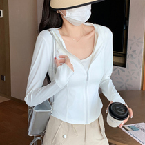 White Ice Silk Sun Protection Clothing Womens Summer Thin 2024 New Anti-UV Slim Yoga Wear Cardigan Top