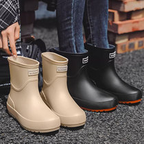 Soft-soled rain boots for women fashionable outer wear plus velvet water shoes new waterproof and non-slip rain boots mid-tube kitchen car wash rubber shoes